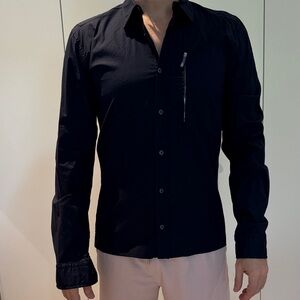 HUGO BOSS SLIM FIT SIZE M MEN Navy Long Sleeve Button down Shirt roll up zipper